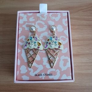Piper Cream Ice Cream Cone Earrings with Multicolor Gems
